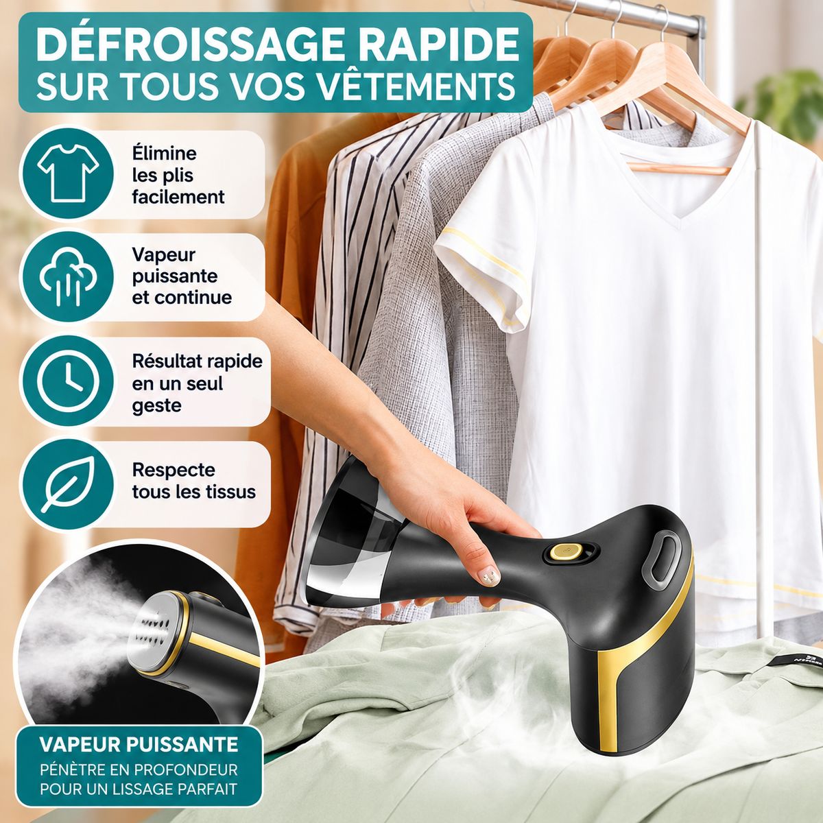 Défroisseur Vapeur Portable-Compact & Puissant