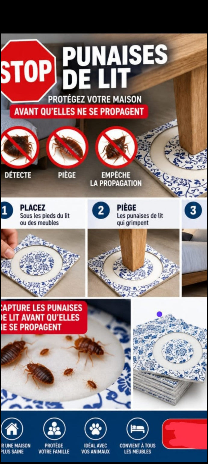 Stop Punaise de Lit - piège de surveillance sous pied de lit